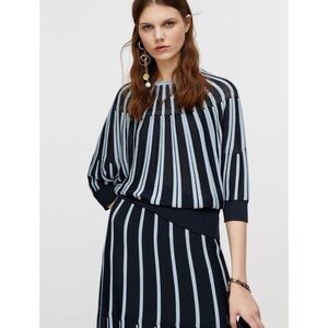 $411 NWT Max & Co. Pregio Striped Navy Blue Knit Pullover Jumper Sweater Top XS